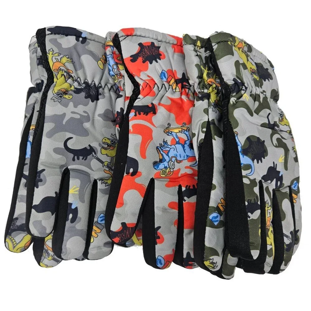 Kids Fur Lined Winter Ski Gloves, Assorted Colors, Bundle of 3 Pairs